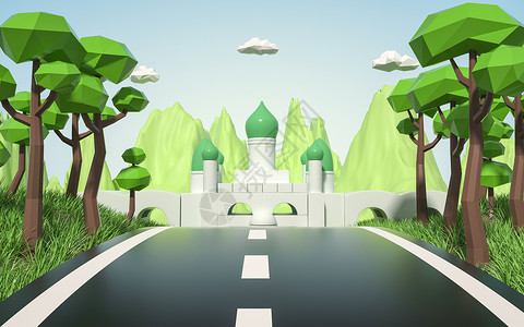 3D动漫春天公路城堡设计图片