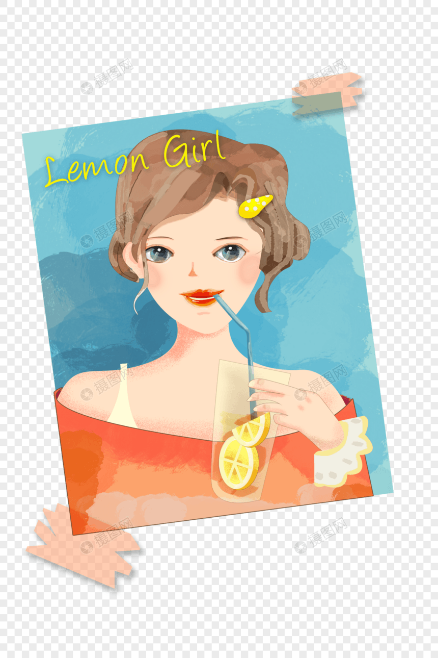 夏季喝柠檬果汁的女孩图片