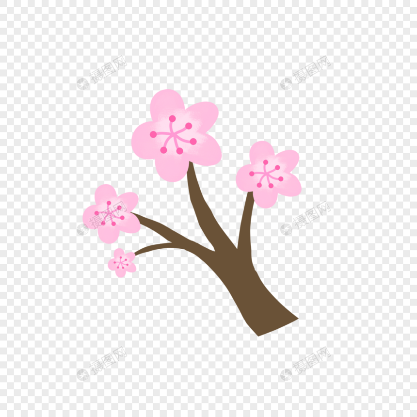 春天桃花花枝粉色手绘装饰图案图片