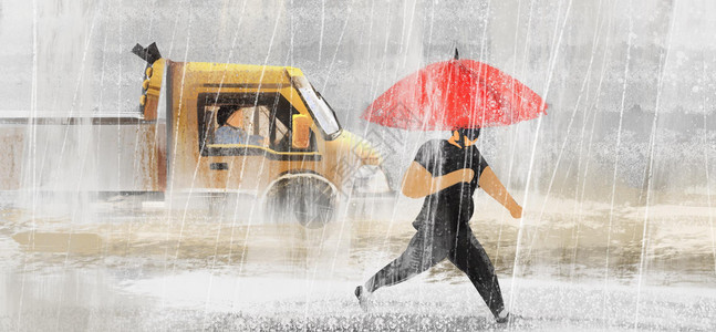 创意雨伞冷空气大雨暴雨插画插画