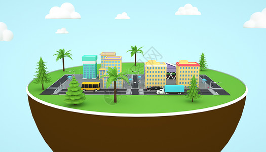 绿色城市道路城市模型场景设计图片