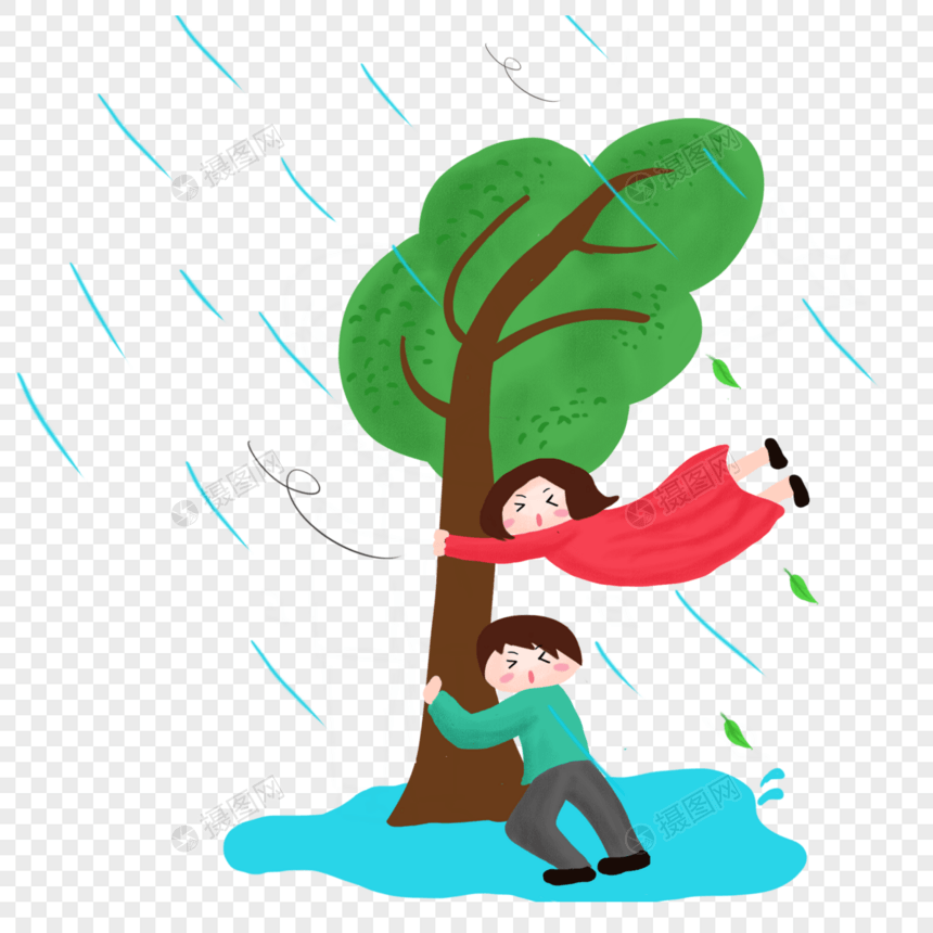 暴雨大风中抱着大树的人图片