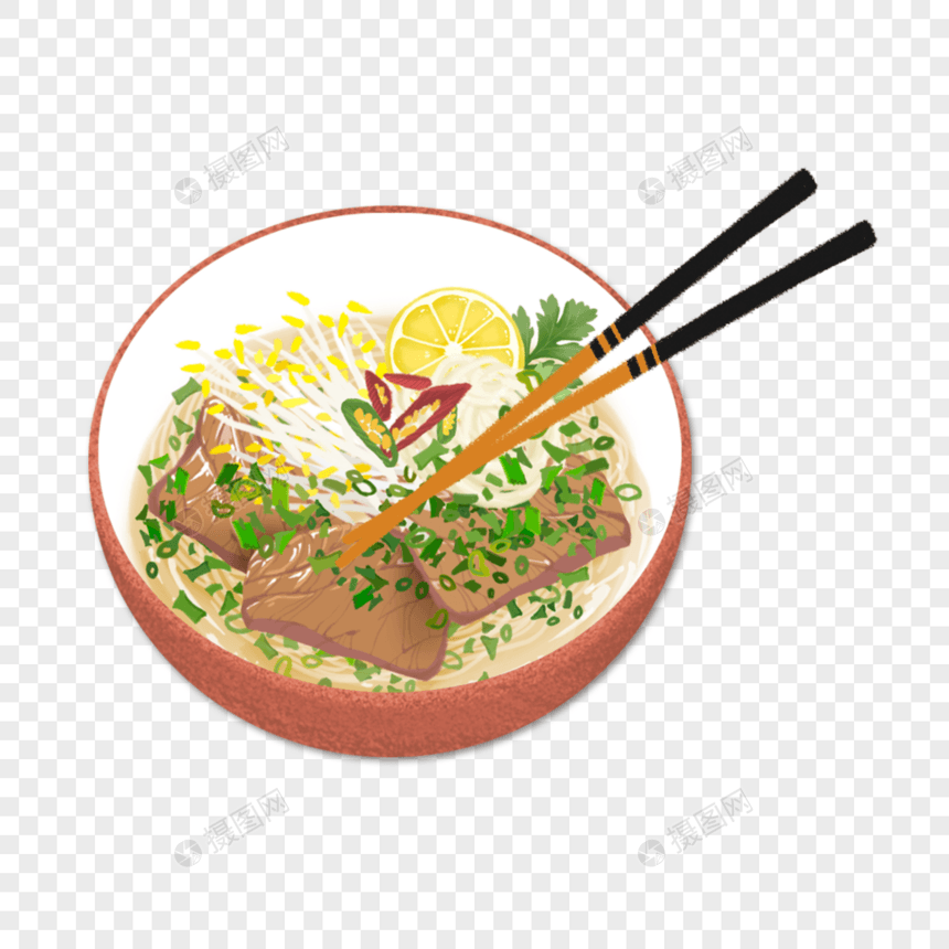 高汤牛肉拉面美食手绘插画素材图片