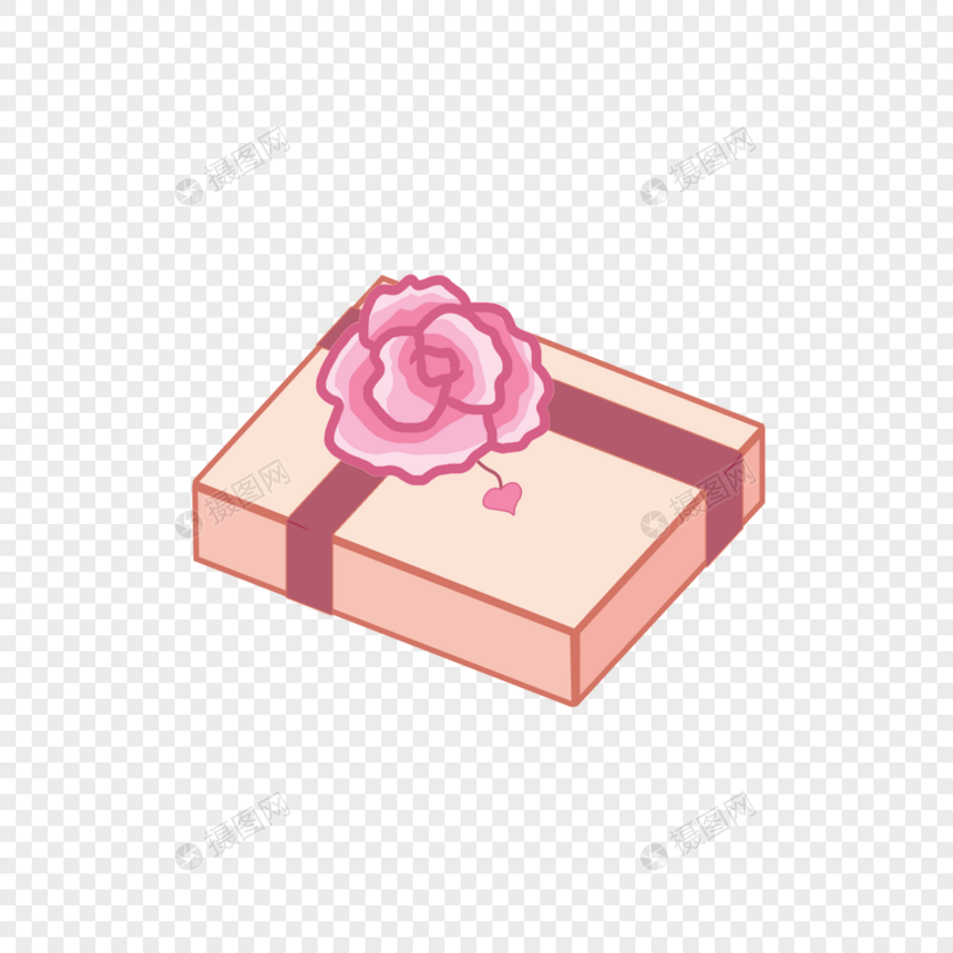 手绘卡通表白季米色缎带玫瑰盒子图片