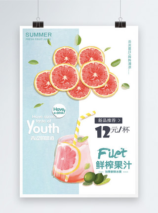柚子果汁鲜榨果汁促销海报模板