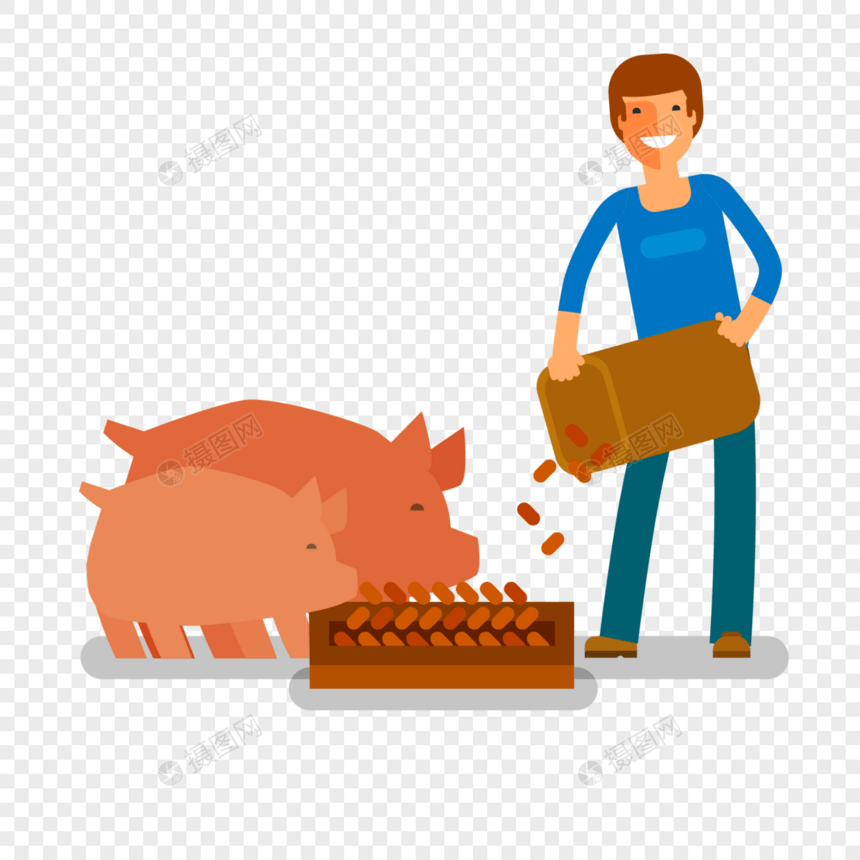 农民喂猪元素图片