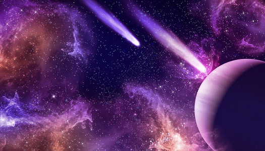 紫色炫光彗星冲击星球插画