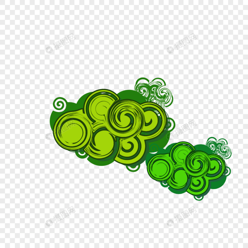 手绘端午节绿色祥云图片