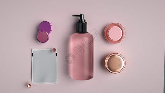 粉红色粉底盒化妆品展示样机设计图片