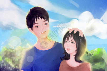 摸头的女人恋爱的季节插画