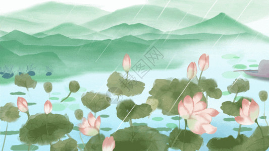 荷塘手绘中国风插画    gif高清图片