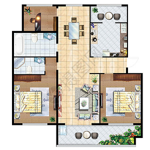 二室一厅彩色平面图设计图片