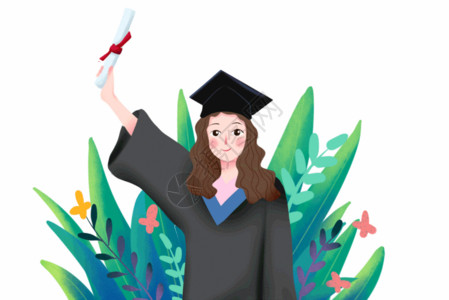 叶子植物插画女生毕业照  gif高清图片