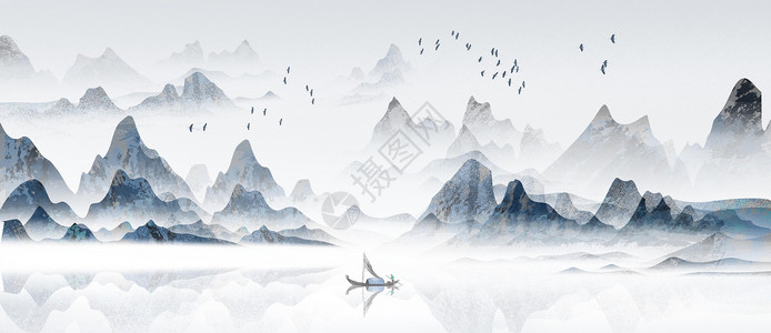 中国风山水画背景图片