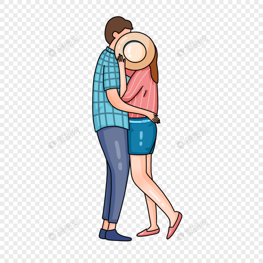 手绘情侣拥抱亲吻卡通人物形象图片