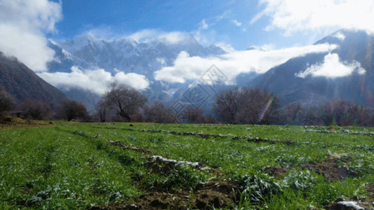 雪山牧场航拍喜马拉雅山脉GIF高清图片