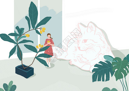 枇杷与猫治愈系插画猫女孩之枇杷熟了插画
