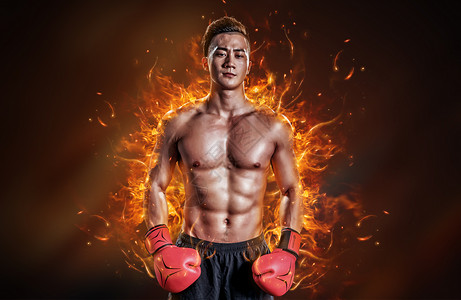 男性拳击运动员烈焰拳击设计图片