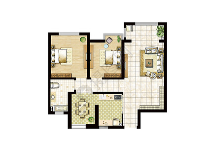 室内设计图彩平两室一厅高清图片