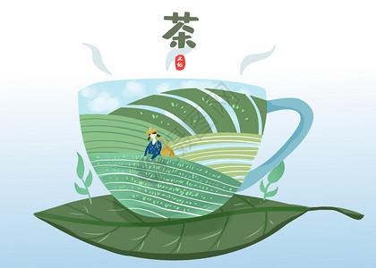 茶小清新素材采茶插画