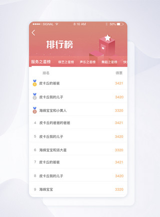 排行榜H5暖色调珊瑚橘渐变排行榜app界面模板