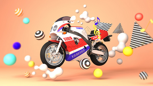 越野摩托卡通赛车摩托场景设计图片