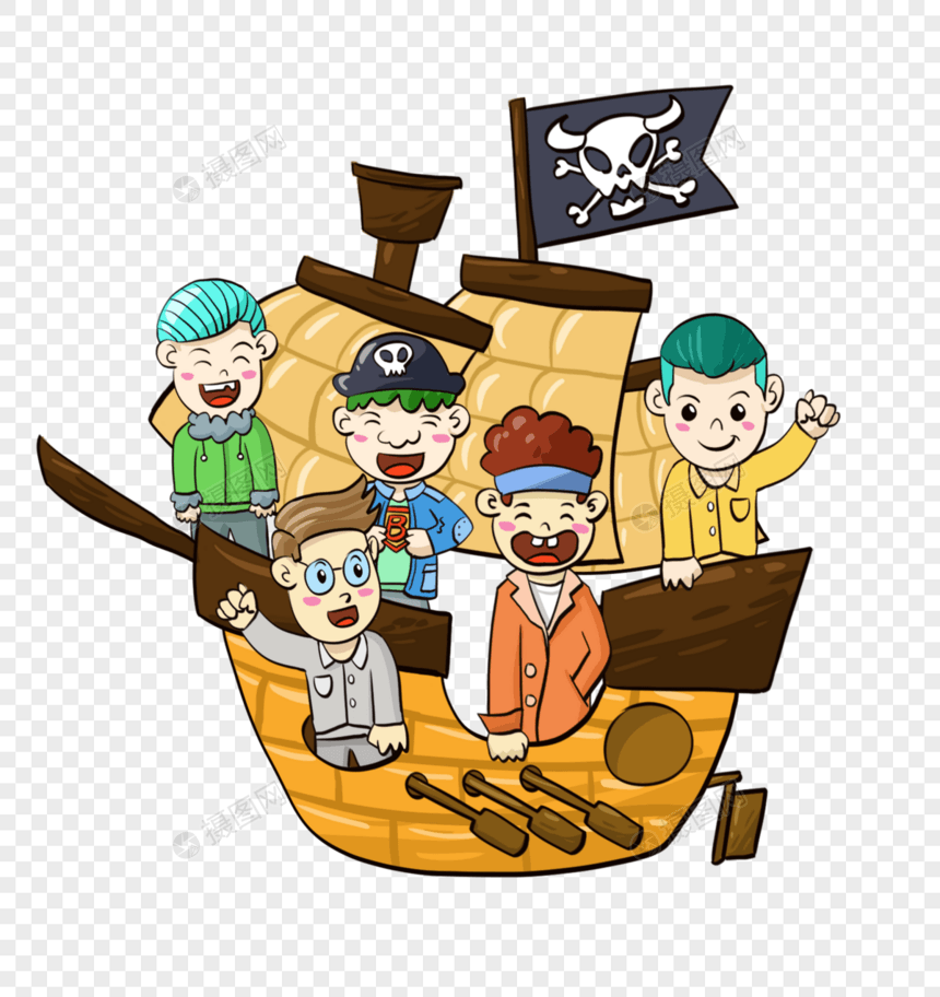 创意手绘六一儿童节游乐场海盗船图片