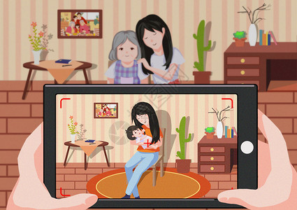 视频相框母亲节插画
