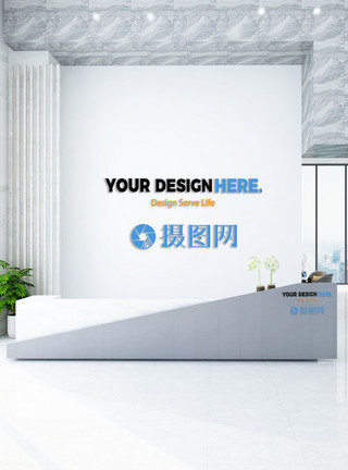 百合图片商务办公室企业形象墙logo样机模板