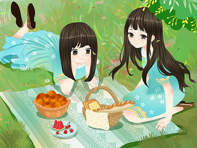 小清新风格夏日在外野餐的闺蜜背景图片