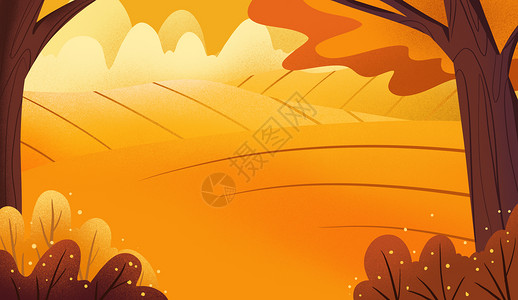 树叶手绘风景插画秋天背景设计图片