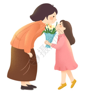 康乃馨花束边框母亲节给母亲送花的女孩gif动图高清图片