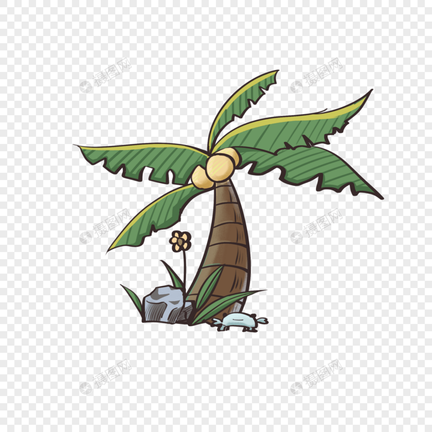 手绘夏日海岸椰子树元素图片