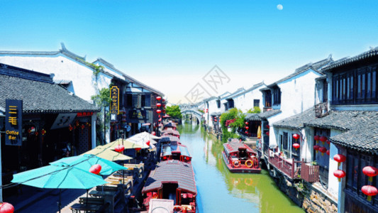 城市运河苏州七里山塘街延时GIF高清图片