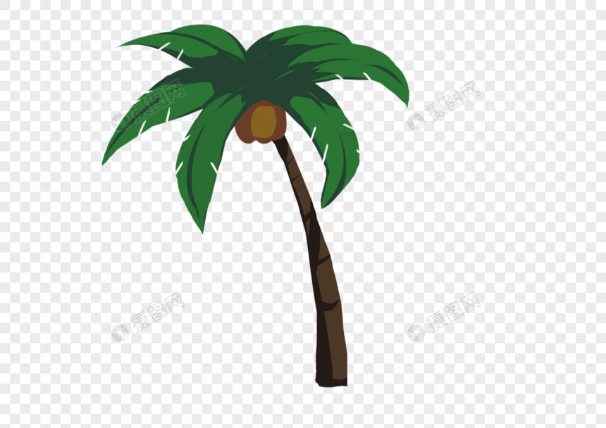 手绘卡通小清新立夏海边一颗小椰子树元素免扣图片