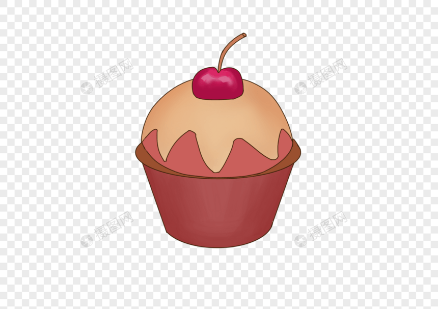 手绘卡通小清新美食红色樱桃迷你蛋糕元素免扣图片