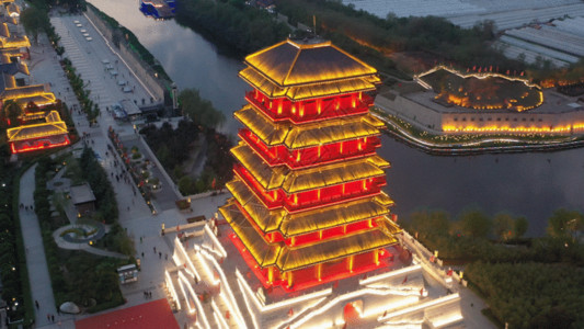 湖建筑西安汉城湖夜景GIF高清图片