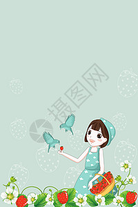 花卉丛中的女孩扁平风插画清新花卉背景设计图片