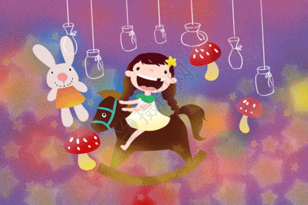欢乐的兔子梦幻儿童插画GIF高清图片