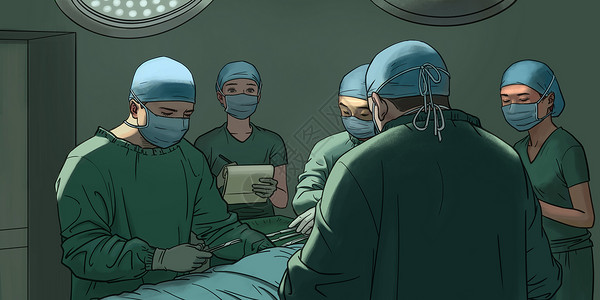 隆鼻手术手术室医生做手术插画