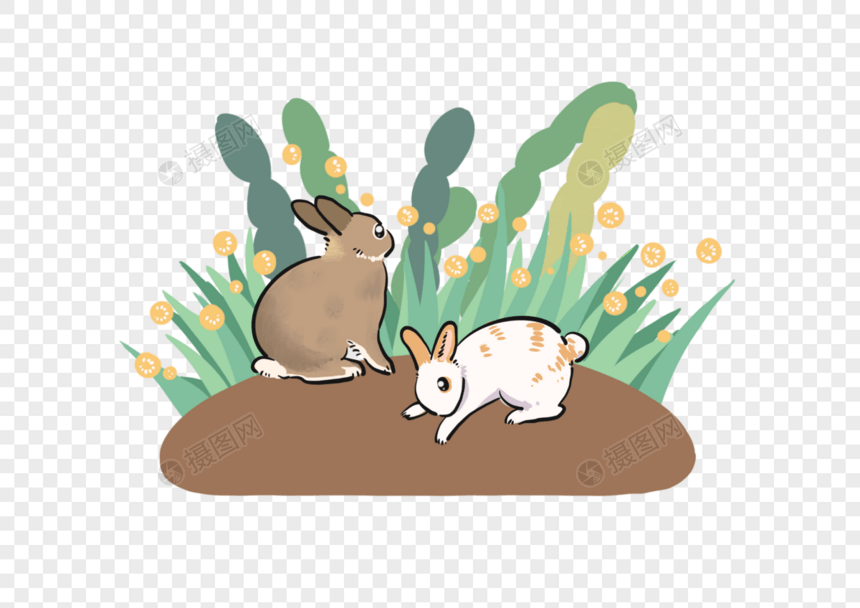 卡通可爱小兔子草丛玩耍图片