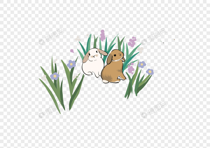 卡通可爱小兔子清新植物图片