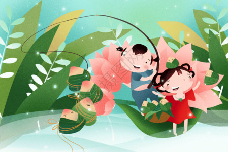 可爱粽子玩耍端午节插画GIF高清图片