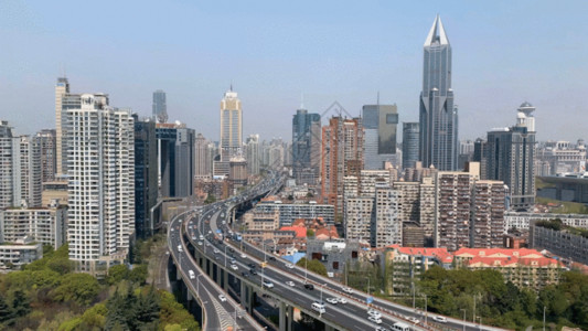 城市建筑外观上海城市风光与城市交通延时GIF高清图片