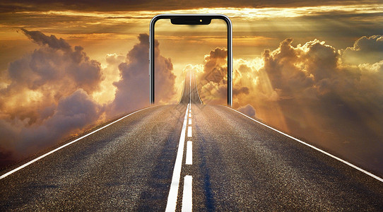 拍照手机手机拍照穿越云海的公路设计图片
