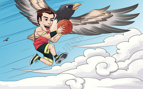 鹰天空打篮球插画
