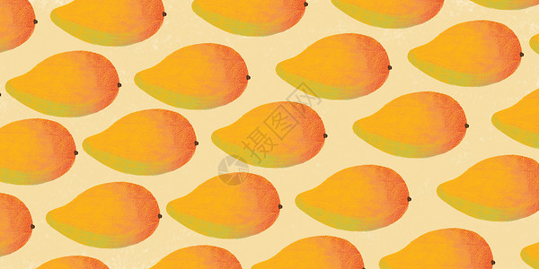 黄色元素夏天水果背景芒果插画