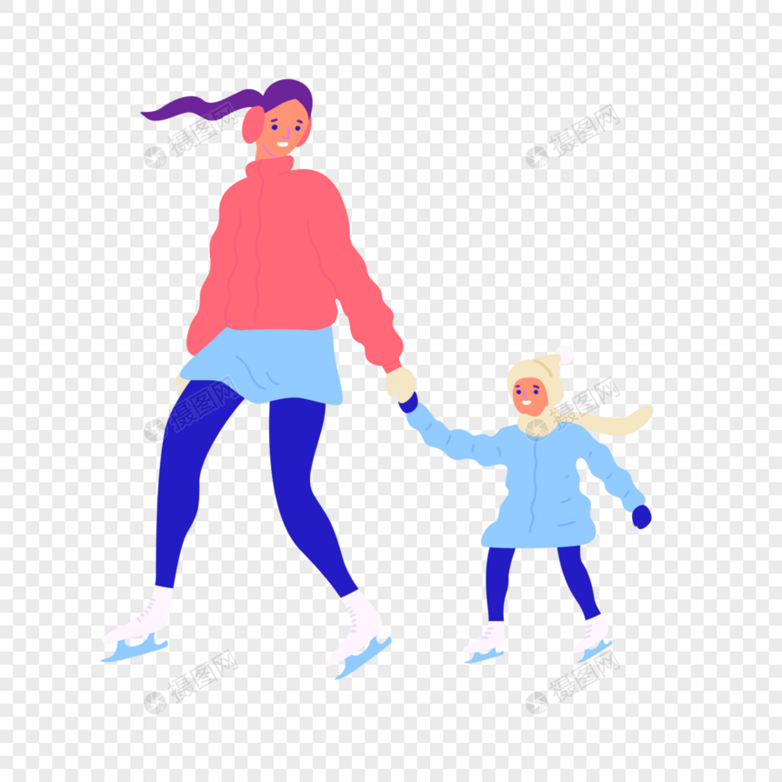 亲子活动妈妈陪孩子滑雪元素图片