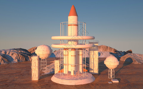 火箭模型火星航天基地发射设计图片