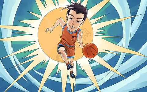 男青年篮球运球夏天篮球插画